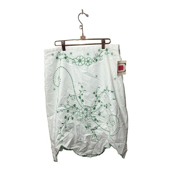 Bandolino Embroidered Tulip Hem Skirt Sz 12 Peasant Retro Boho Cotton White NWT - Picture 1 of 6